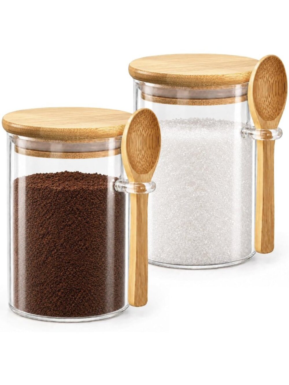 Set of 2 Glass Storage Jars with Lids - 15 oz Sugar & Coffee Containers